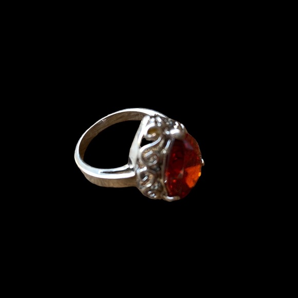 Garnet Amber Red Cz Silver Pear Shape Dinner Cocktail Ring Women’s Jewelry - Picture 9 of 12